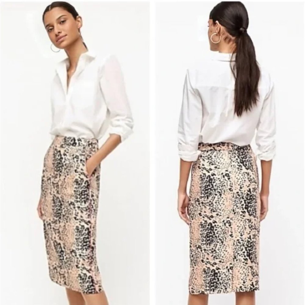 NWT J. Crew ~ Re-Imagined Leopard Print Pencil Skirt Pink Piping sz 6